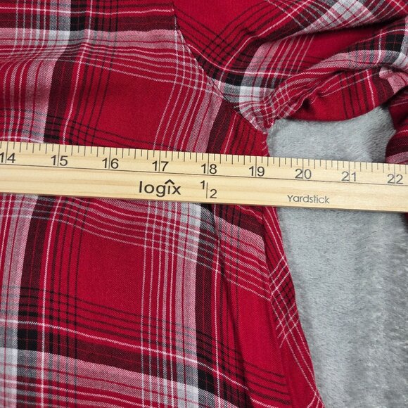 J Jill Top Womens Small Red Plaid Button Up Flowy Tunic Pockets Western Boho - Picture 7 of 8